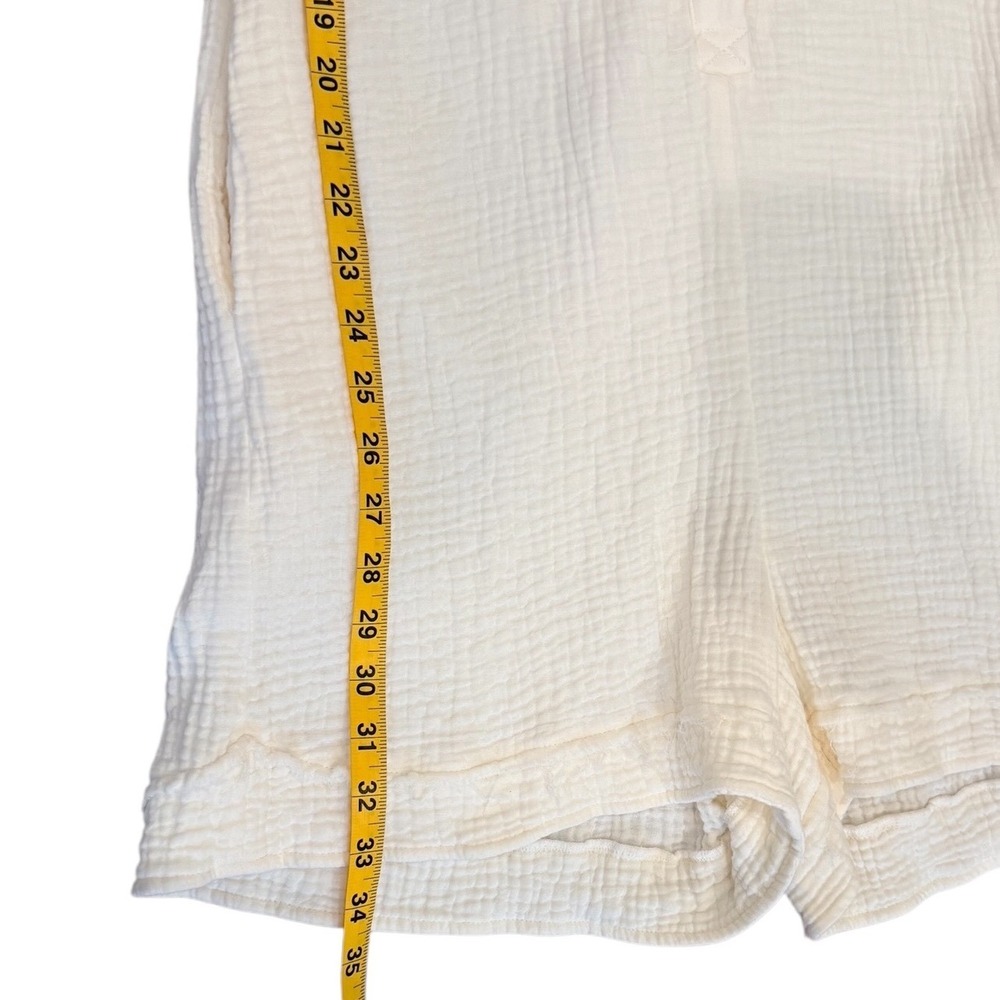 Cream Cotton Gauze Button Front Puff Sleeve Lightweight Romper Pockets Medium - Picture 7 of 11